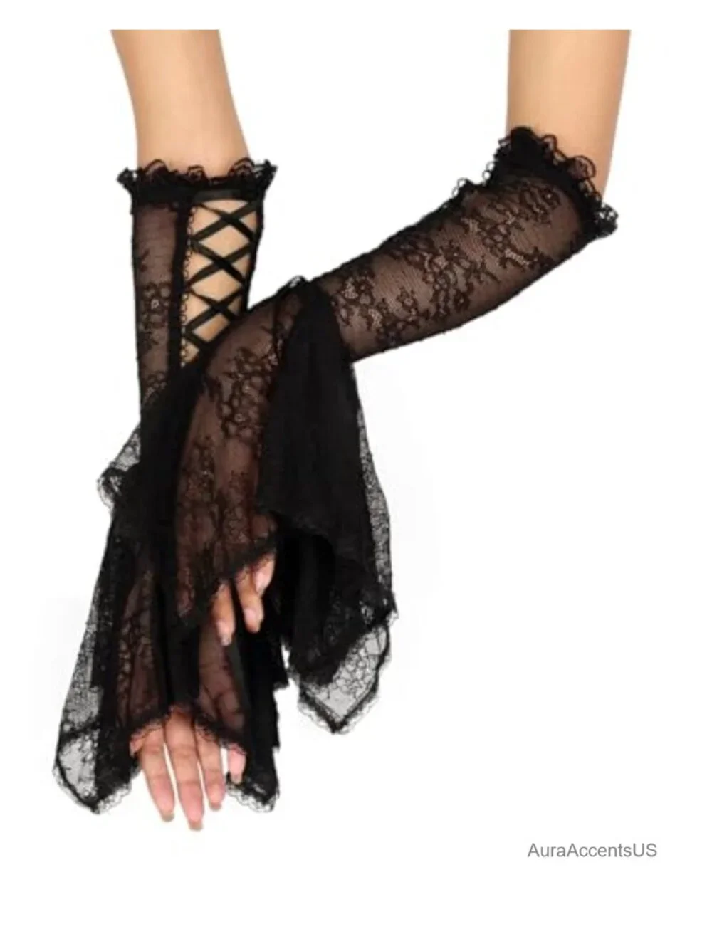 Women's Gothic Lace Arm Sleeves Witch Gloves Victorian Vampire Cosplay Accessory